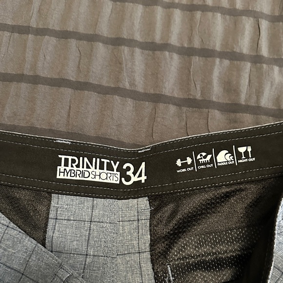 Navy Blue Checkered Men's Hybrid Shorts - Picture 2 of 3